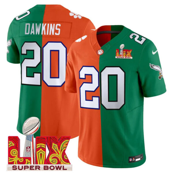Split Philadelphia Eagles Super Bowl LIX & College Football Vapor Limited Jersey – All Stitched – Brian Dawkins Jersey