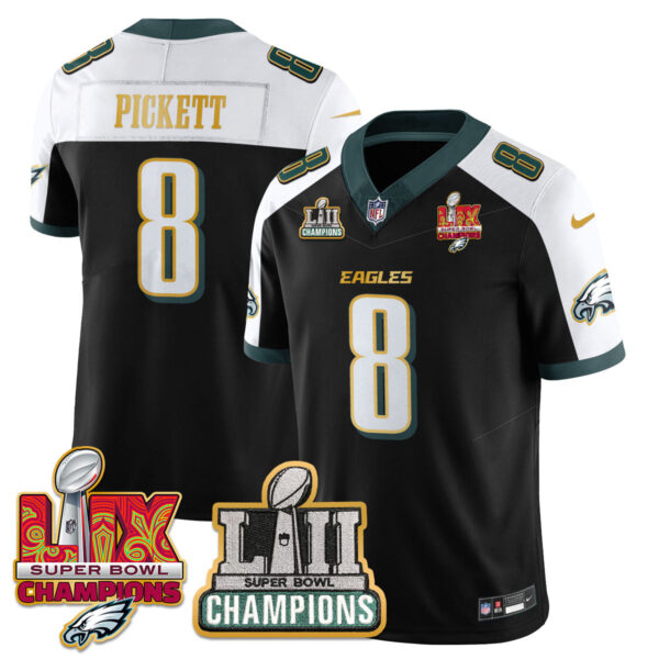 Philadelphia Eagles LII-LIX Super Bowl Champions Vapor Limited Gold Jersey – All Stitched – Black Alternate – Kenny Pickett Jersey