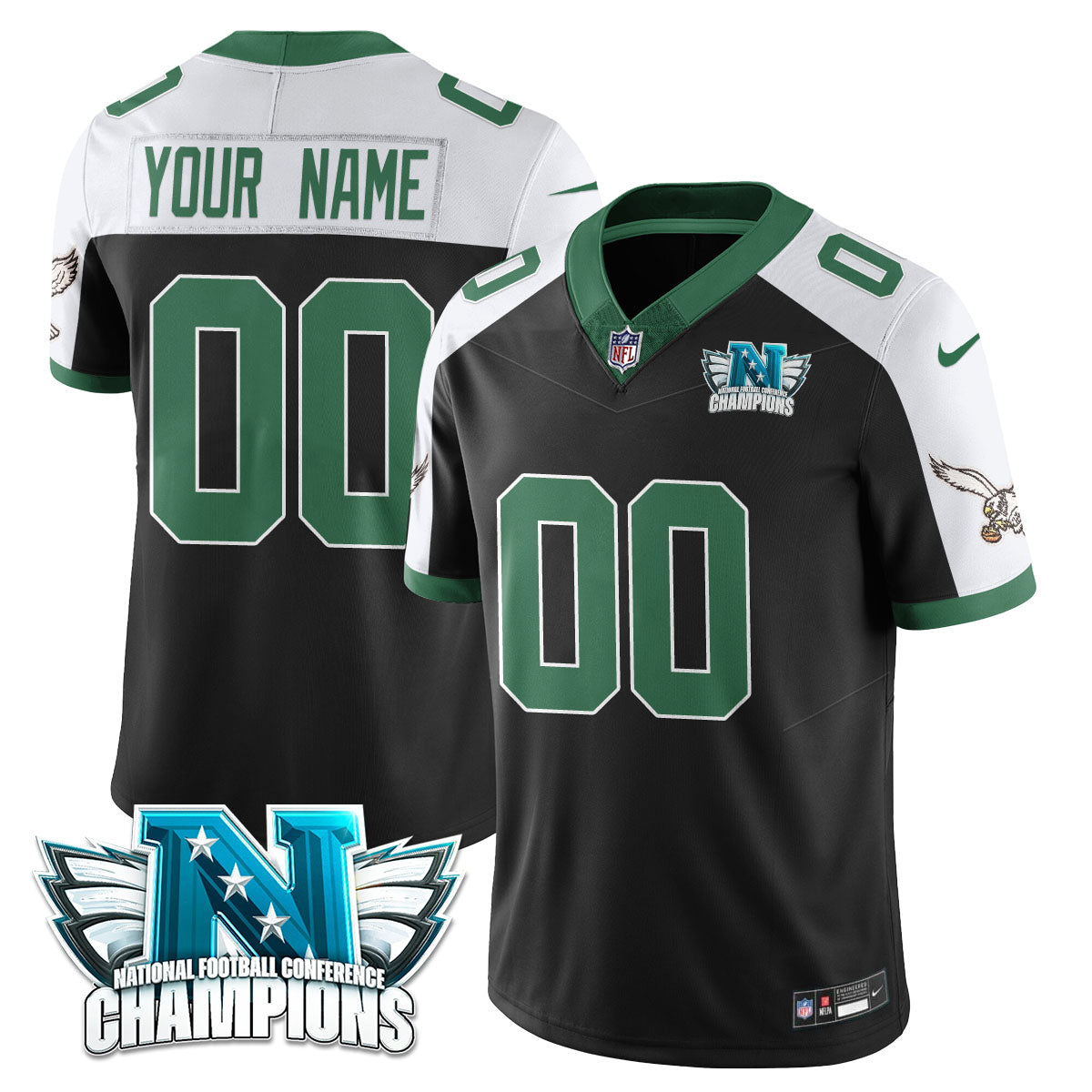 Philadelphia Eagles 2024 NFC Champion Custom Jersey – All Stitched – Black Alternate Jersey