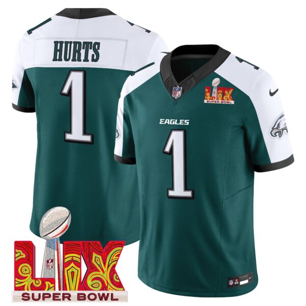 Philadelphia Eagles Super Bowl LIX Patch Vapor Limited Jersey – All Stitched – Green Alternate – Jalen Hurts Jersey
