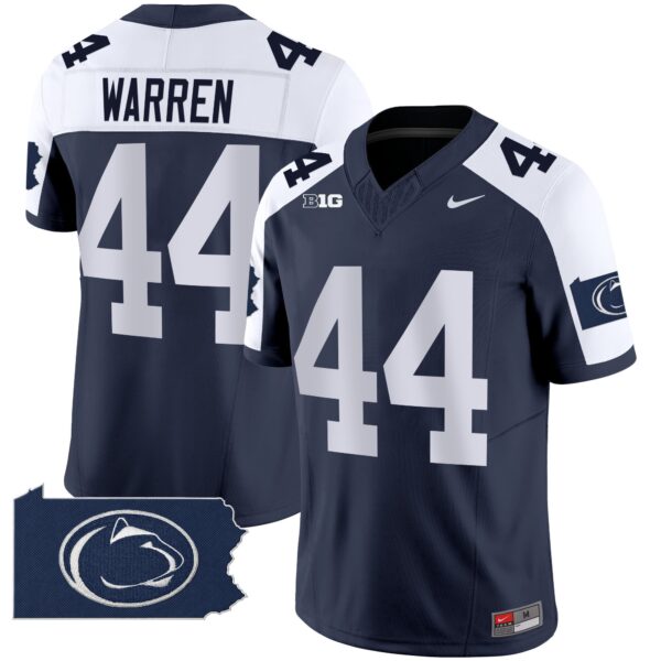 Penn State Nittany Lions 2024 Home Patch Vapor Limited Jersey – All Stitched – Navy Alternate – Tyler Warren Jersey