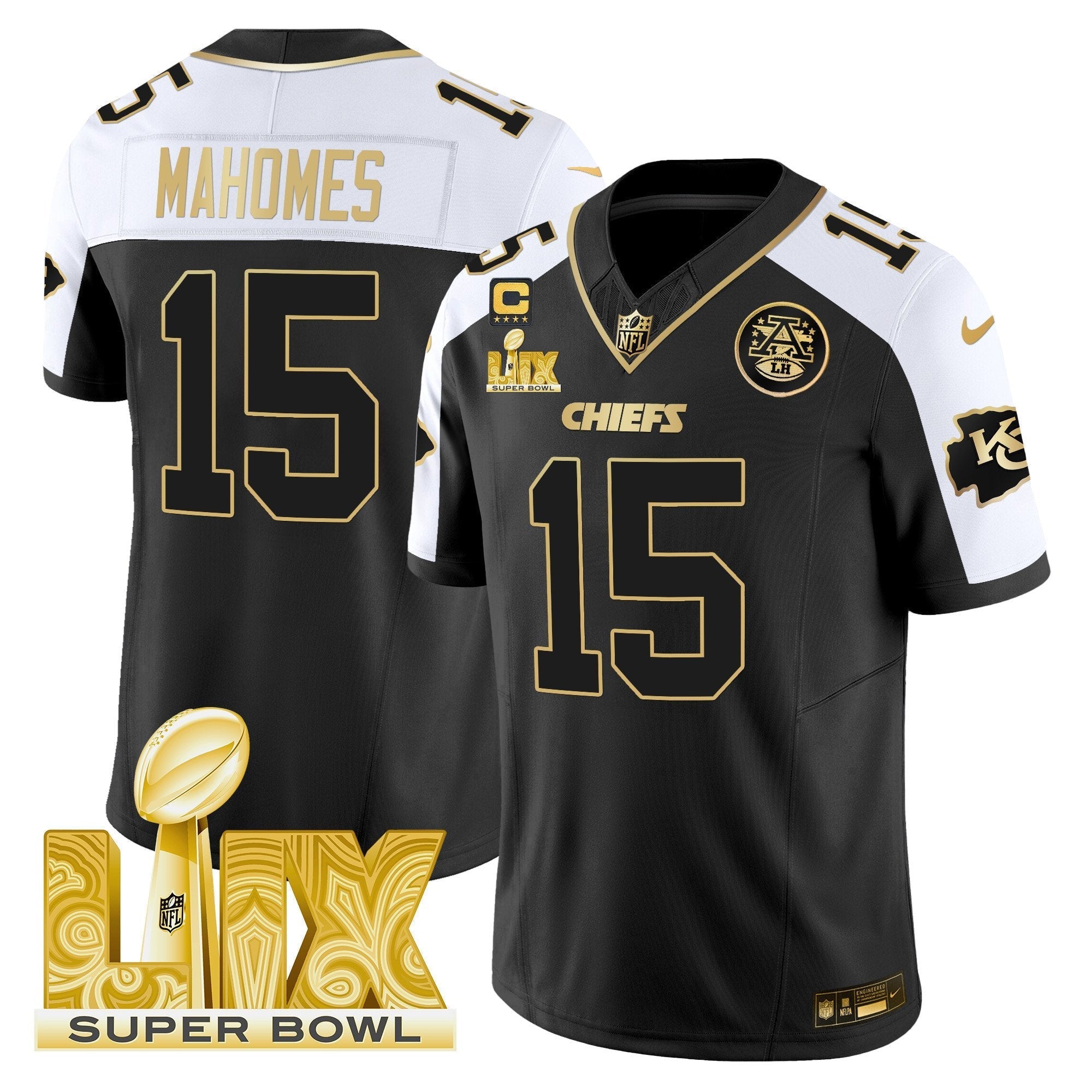 Chiefs Super Bowl LIX Patch Gold Vapor Limited Jersey – All Stitched – Alternate – Patrick Mahomes Jersey