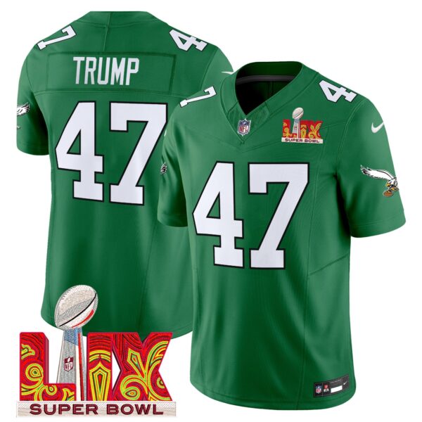 Philadelphia Eagles Kelly Green Super Bowl LIX Patch Vapor Limited Jersey – All Stitched – Kelly Green – Donald Trump Jersey
