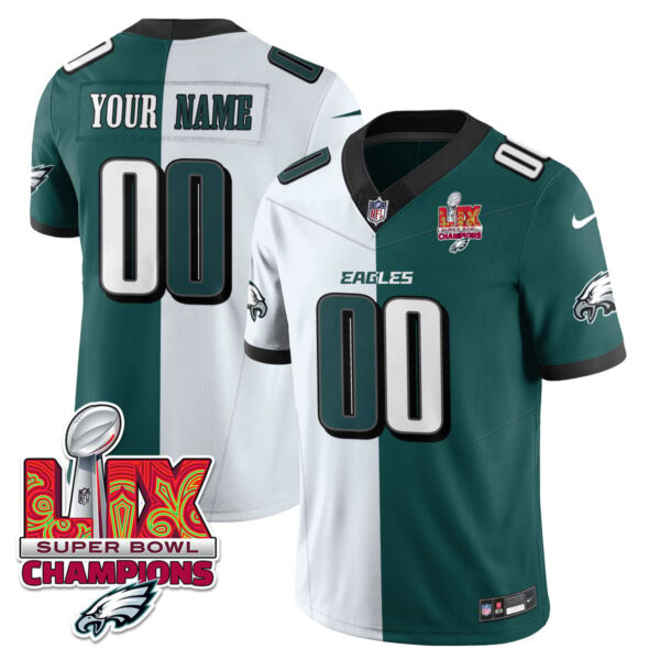Custom Name/Gender Philadelphia Eagles Super Bowl LIX Champions Vapor Limited Jersey – All Stitched – Split Jersey