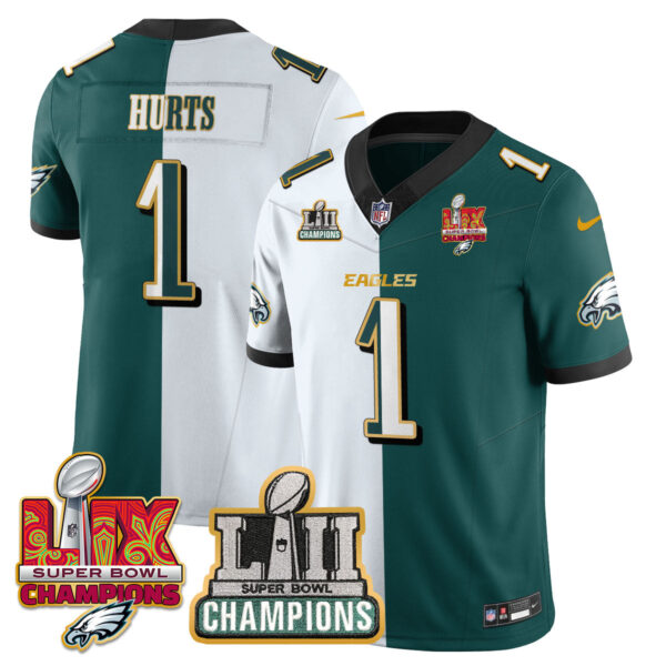 Philadelphia Eagles LII-LIX Super Bowl Champions Vapor Limited Gold Jersey – All Stitched – Split – Jalen Hurts Jersey