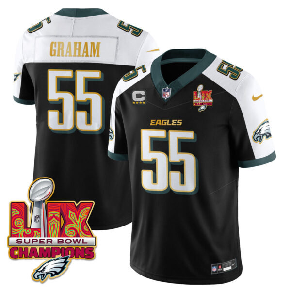 Philadelphia Eagles Super Bowl LIX Champions Gold Trim Vapor Limited Jersey – All Stitched – Brandon Graham – Black Alternate Jersey