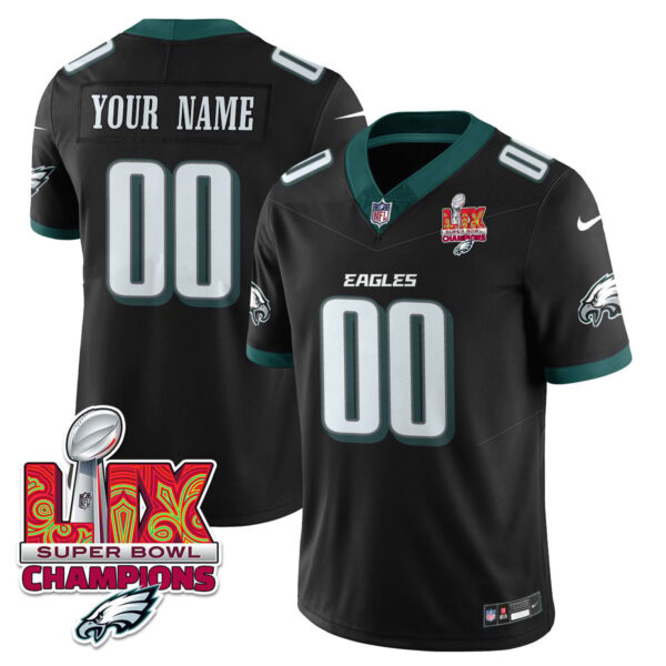 Custom Name/Gender Philadelphia Eagles Super Bowl LIX Champions Vapor Limited Jersey – All Stitched – Black Jersey