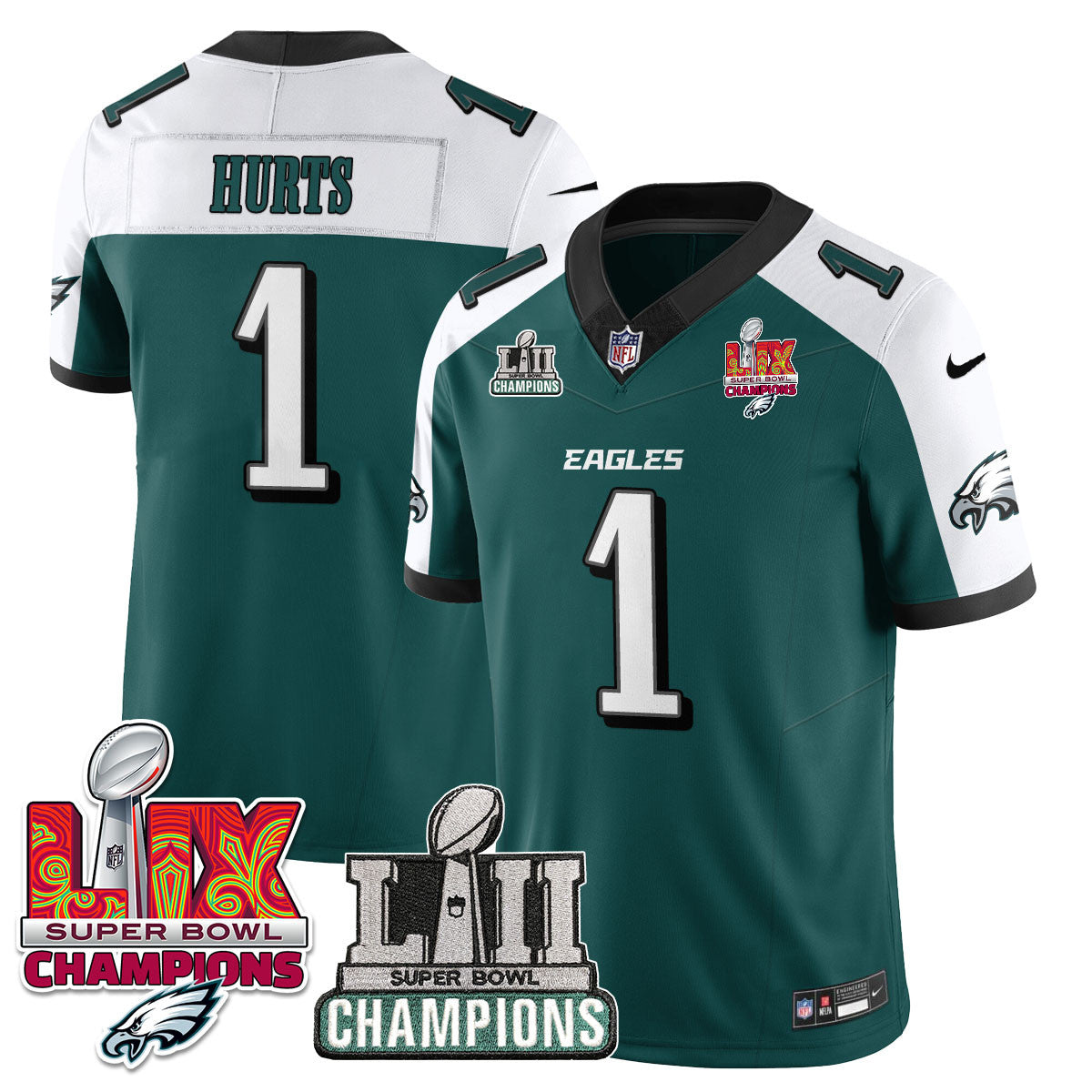 Philadelphia Eagles LII-LIX Super Bowl Champions Vapor Limited Jersey – All Stitched – Green Alternate – Jalen Hurts Jersey