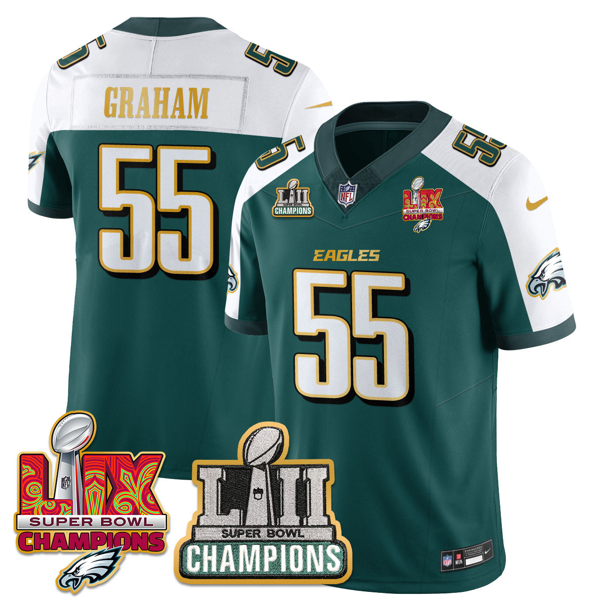 Philadelphia Eagles LII-LIX Super Bowl Champions Vapor Limited Gold Jersey – All Stitched – Green Alternate – Brandon Graham Jersey