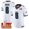 Philadelphia Eagles Super Bowl LIX Patch Vapor Limited Jersey – All Stitched – White – DeVonta Smith Jersey
