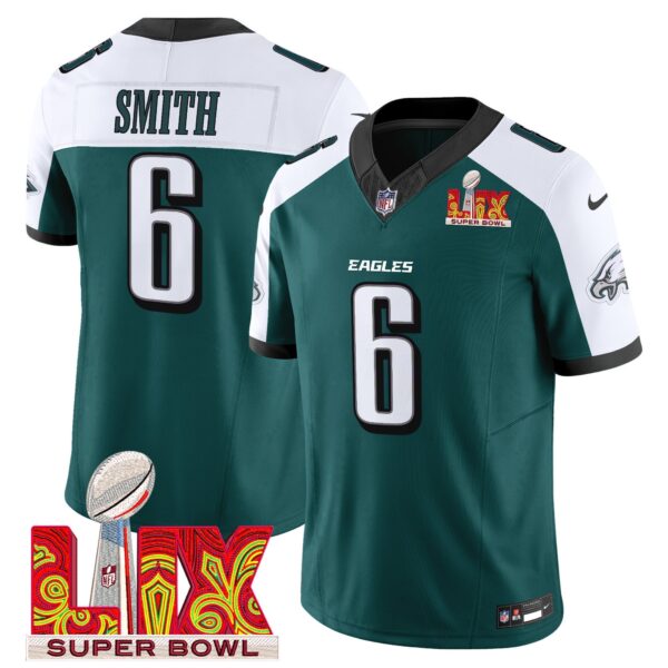 Philadelphia Eagles Super Bowl LIX Patch Vapor Limited Jersey – All Stitched – Green Alternate – DeVonta Smith Jersey