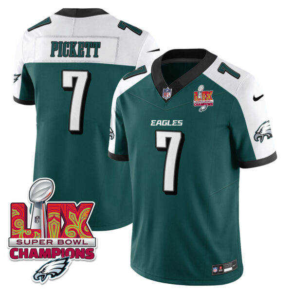 Philadelphia Eagles Super Bowl LIX Champions Gold Trim Vapor Limited Jersey – All Stitched – Kenny Pickett – Green Alternate Jersey