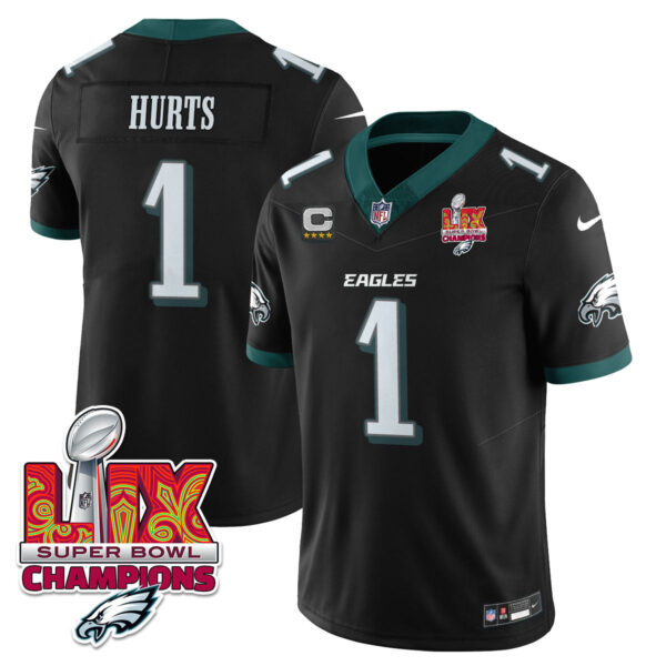 Philadelphia Eagles Super Bowl LIX Champions Gold Vapor Limited Jersey – All Stitched – Jalen Hurts – Black Jersey