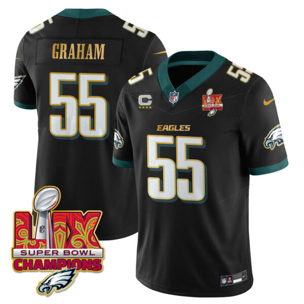 Philadelphia Eagles Super Bowl LIX Champions Gold Trim Vapor Limited Jersey – All Stitched – Brandon Graham – Black Jersey