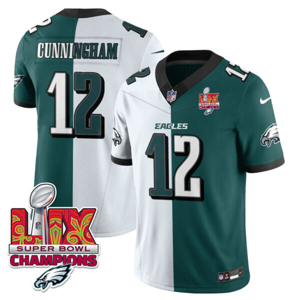 Philadelphia Eagles Super Bowl LIX Champions Gold Vapor Limited Jersey – All Stitched – Randall Cunningham – Split Jersey