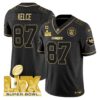 Chiefs Super Bowl LIX Patch Gold Vapor Limited Jersey – All Stitched – Black Gold – Travis Kelce Jersey