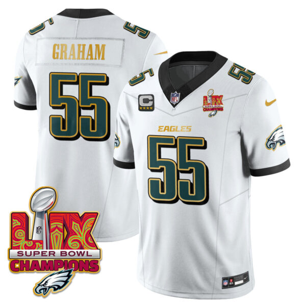 Philadelphia Eagles Super Bowl LIX Champions Gold Trim Vapor Limited Jersey – All Stitched – Brandon Graham – White Jersey
