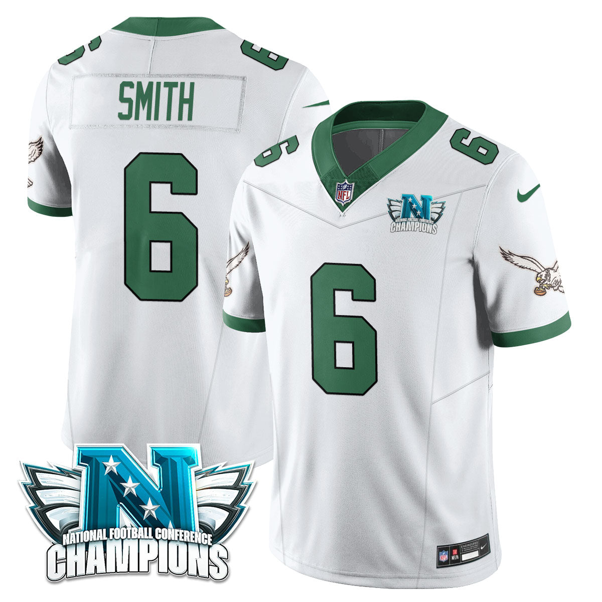 Philadelphia Eagles 2024 NFC Champion Player Jersey – All Stitched – Kelly White – DeVonta Smith Jersey