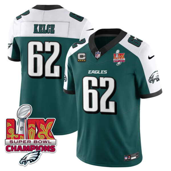 Philadelphia Eagles Super Bowl LIX Champions Gold Vapor Limited Jersey – All Stitched – Jason Kelce – Green Alternate Jersey