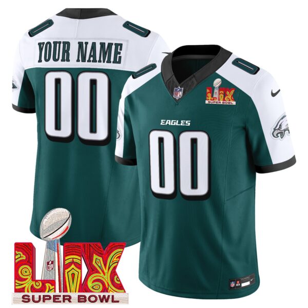 Philadelphia Eagles Super Bowl LIX Patch Vapor Limited Custom Jersey – All Stitched – Green Alternate Jersey