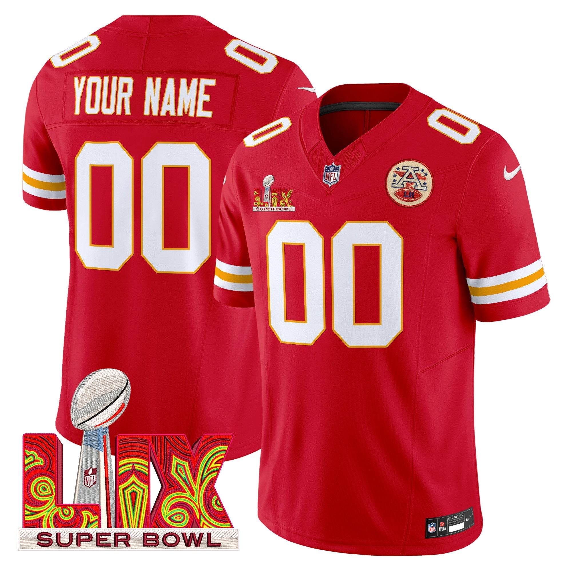 Chiefs Super Bowl LIX Patch Vapor Limited Custom Jersey – All Stitched – Red Jersey