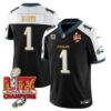 Philadelphia Eagles Super Bowl LIX Champions Gold Trim Vapor Limited Jersey – All Stitched – Jalen Hurts – Black Alternate Jersey