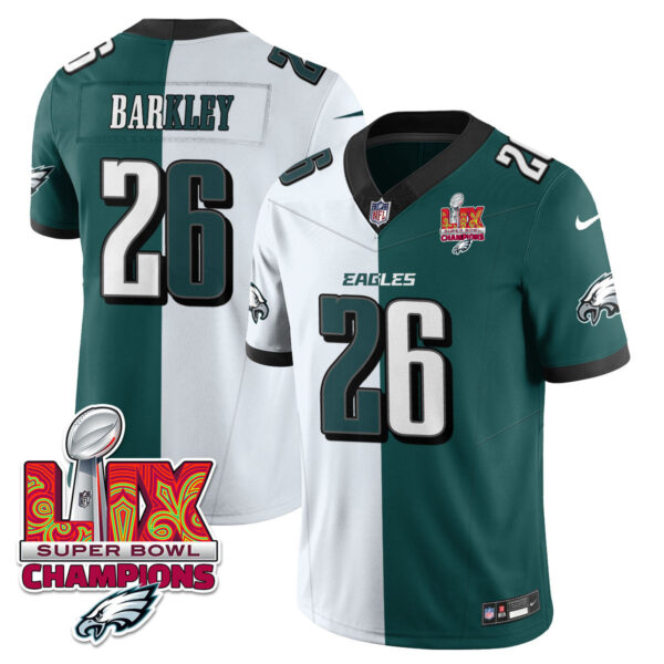 Philadelphia Eagles Super Bowl LIX Champions Gold Vapor Limited Jersey – All Stitched – Saquon Barkley – Split Jersey