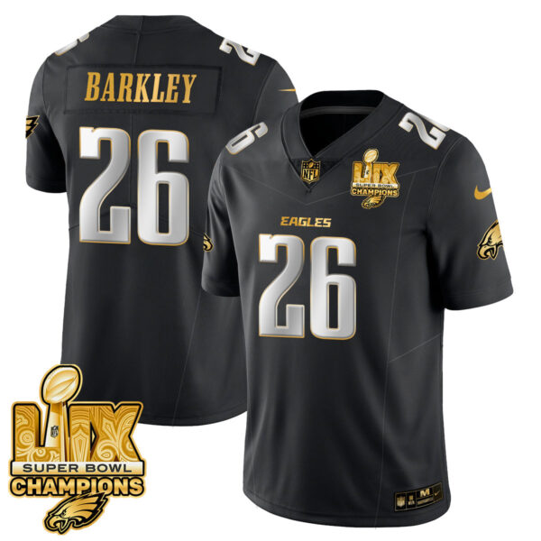 Philadelphia Eagles Super Bowl LIX Champions Gold Vapor Limited Jersey – All Stitched – Saquon Barkley – Black Gold Jersey