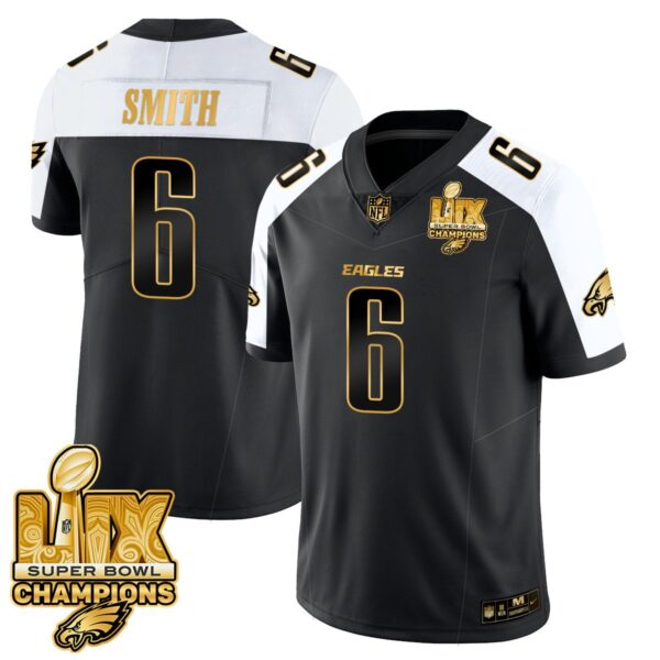 Philadelphia Eagles Super Bowl LIX Champions Gold Trim Vapor Limited Jersey – All Stitched – DeVonta Smith – Alternate Jersey
