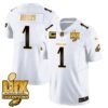 Philadelphia Eagles Super Bowl LIX Champions Gold Trim Vapor Limited Jersey – All Stitched – Jalen Hurts – White Gold Jersey