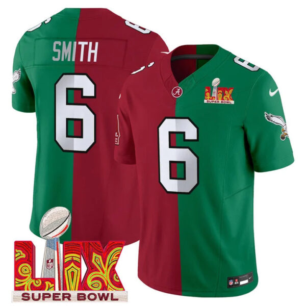 Split Philadelphia Eagles Super Bowl LIX & College Football Vapor Limited Jersey – All Stitched – DeVonta Smith Jersey