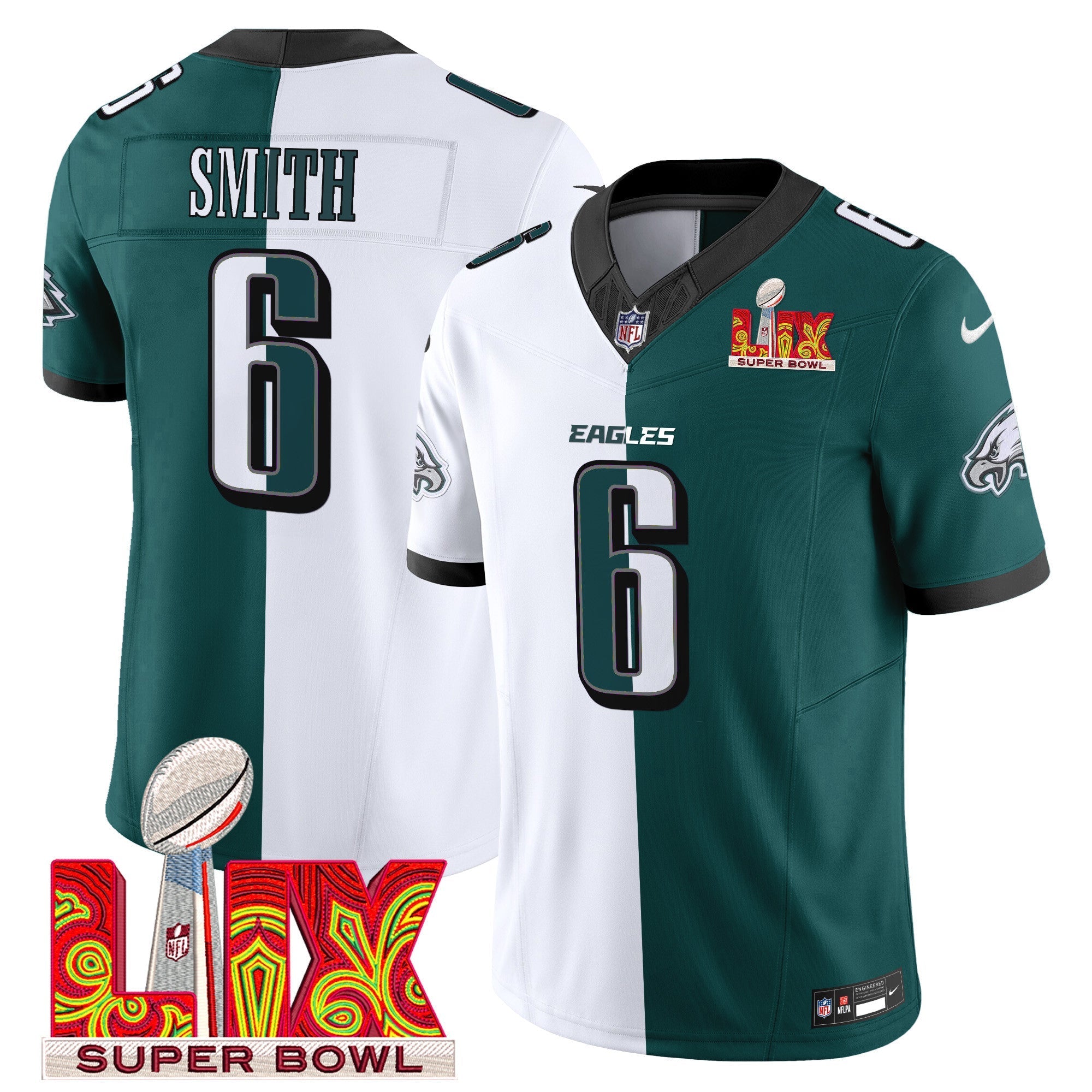 Philadelphia Eagles Super Bowl LIX Patch Vapor Limited Jersey – All Stitched – Split – DeVonta Smith Jersey