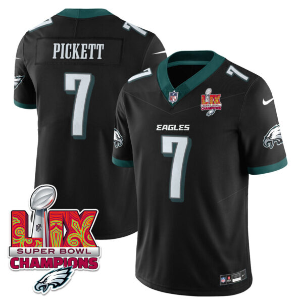 Philadelphia Eagles Super Bowl LIX Champions Gold Vapor Limited Jersey – All Stitched – Kenny Pickett – Black Jersey