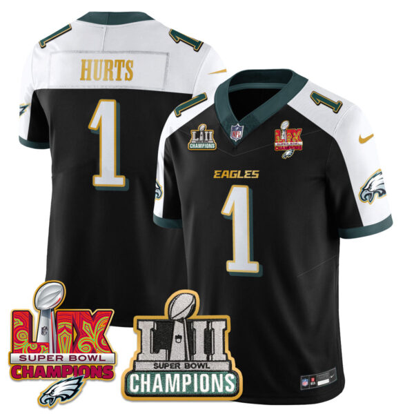 Philadelphia Eagles LII-LIX Super Bowl Champions Vapor Limited Gold Jersey – All Stitched – Black Alternate – Jalen Hurts Jersey