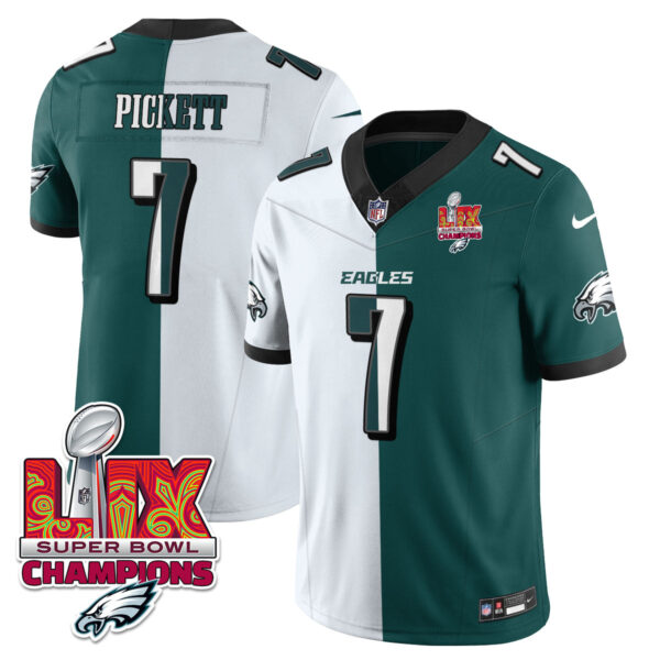 Philadelphia Eagles Super Bowl LIX Champions Gold Vapor Limited Jersey – All Stitched – Kenny Pickett – Split Jersey