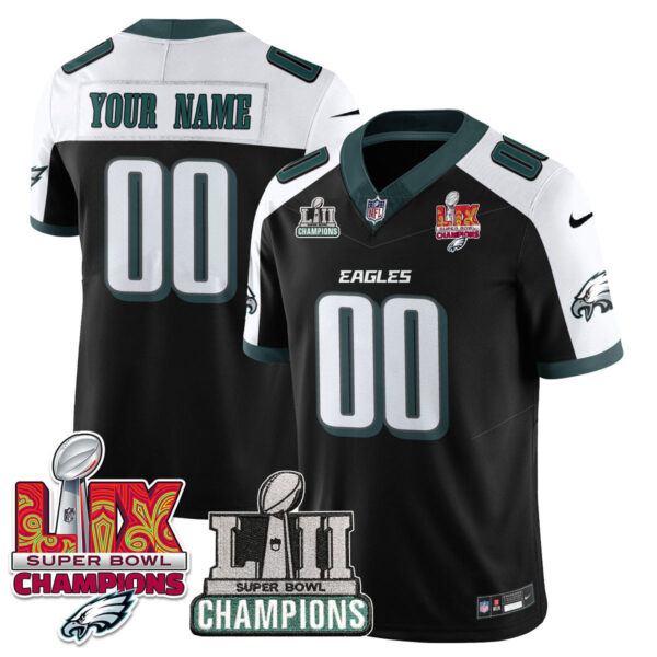 Custom Name/Gender Philadelphia Eagles LII-LIX Super Bowl Champions Vapor Limited Jersey – All Stitched – Black Alternate Jersey