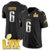 Philadelphia Eagles Super Bowl LIX Patch Gold Vapor Limited Jersey – All Stitched – Black Limited – DeVonta Smith Jersey