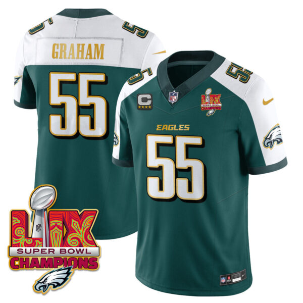 Philadelphia Eagles Super Bowl LIX Champions Gold Trim Vapor Limited Jersey – All Stitched – Brandon Graham – Green Alternate Jersey