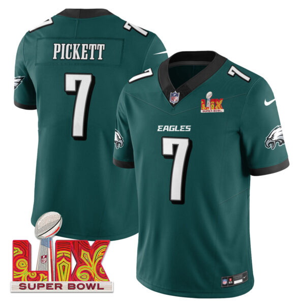 Philadelphia Eagles Super Bowl LIX Patch Vapor Limited Jersey – All Stitched – Midnight Green – Kenny Pickett Jersey