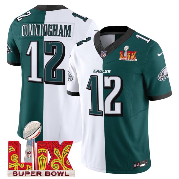 Philadelphia Eagles Super Bowl LIX Patch Vapor Limited Jersey – All Stitched – Split – Randall Cunningham Jersey