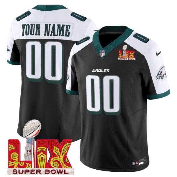 Philadelphia Eagles Super Bowl LIX Patch Vapor Limited Custom Jersey – All Stitched – Black Alternate Jersey