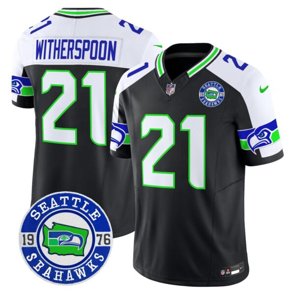 Seahawks 2024 Seattle Est. 1976 Patch Vapor Limited Jersey – All Stitched – Black Alternate – Devon Witherspoon Jersey