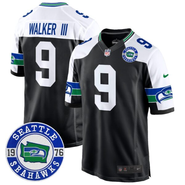 Seahawks Throwback Est. 1976 Patch Game Jersey – All Stitched – Black Alternate – Walker III Jersey