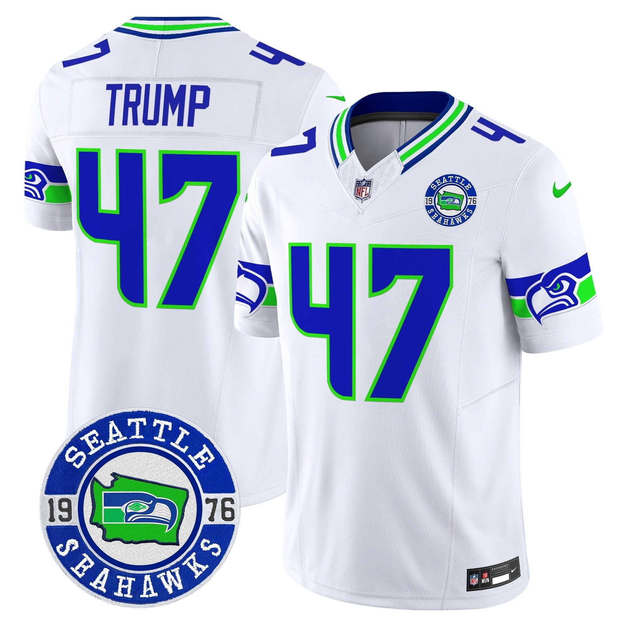 Seahawks 2024 Seattle Est. 1976 Patch Vapor Limited Jersey – All Stitched – White – Donald Trump Jersey