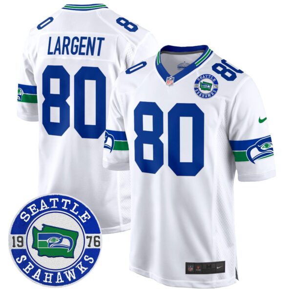 Seahawks Throwback Est. 1976 Patch Game Jersey – All Stitched – White – Steve Largent Jersey