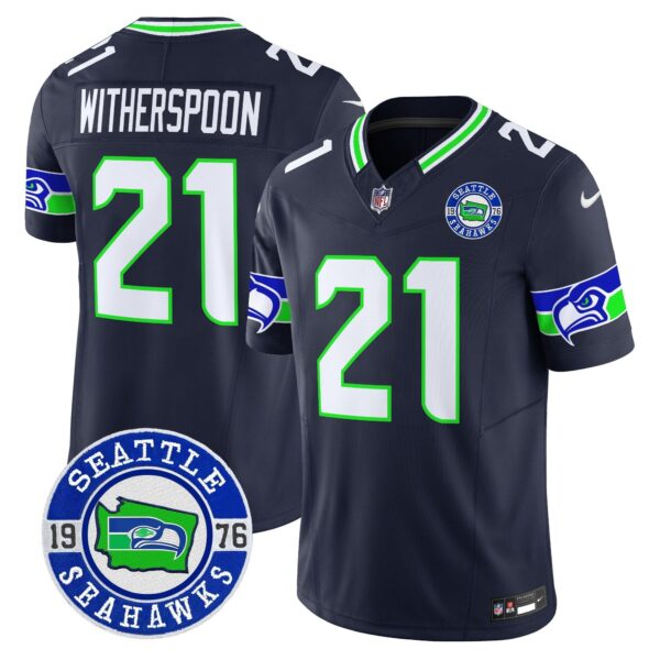Seahawks 2024 Seattle Est. 1976 Patch Vapor Limited Jersey – All Stitched – Navy – Devon Witherspoon Jersey