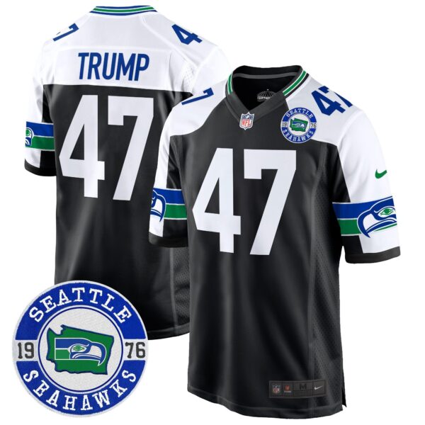 Seahawks Throwback Est. 1976 Patch Game Jersey – All Stitched – Black Alternate – Donald Trump Jersey