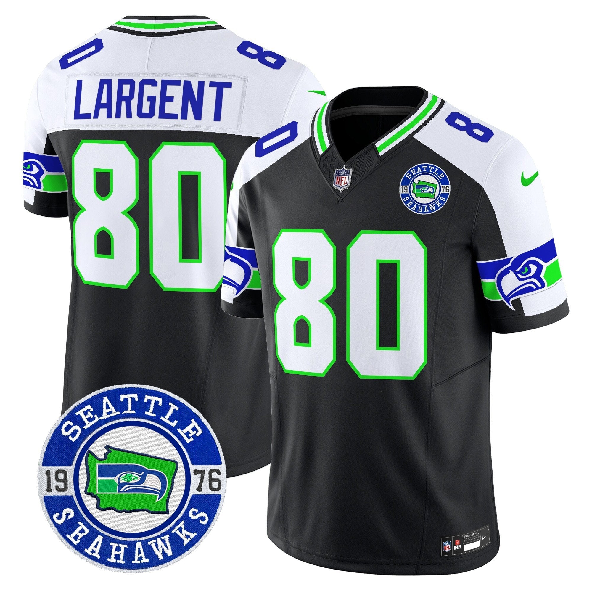 Seahawks 2024 Seattle Est. 1976 Patch Vapor Limited Jersey – All Stitched – Black Alternate – Steve Largent Jersey