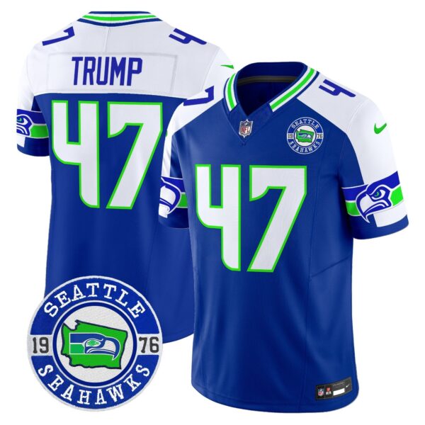 Seahawks 2024 Seattle Est. 1976 Patch Vapor Limited Jersey – All Stitched – Royal Alternate – Donald Trump Jersey