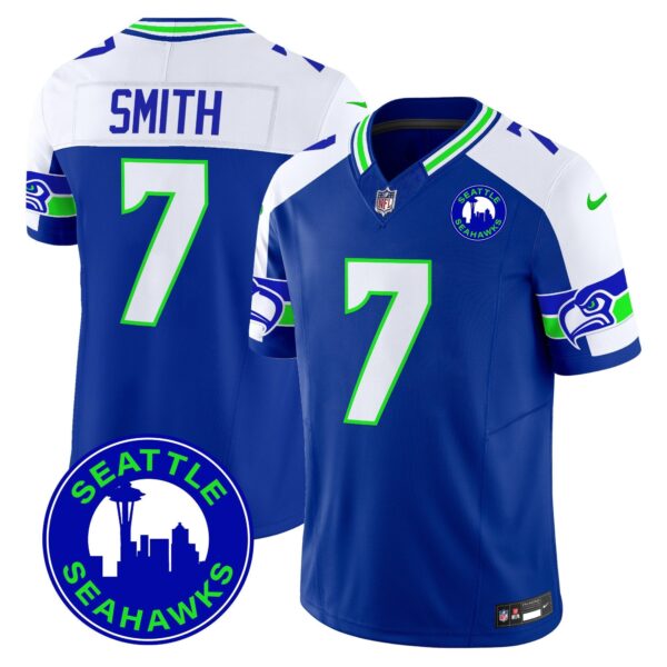 Seahawks 2024 Seattle City Patch Vapor Limited Jersey – All Stitched – Royal Alternate – Geno Smith Jersey